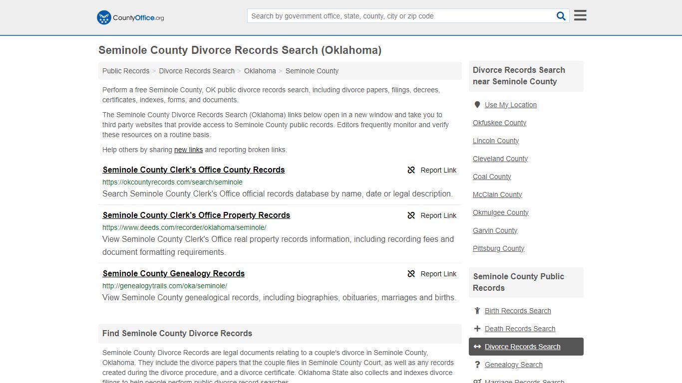 Seminole County Divorce Records Search (Oklahoma) - County Office